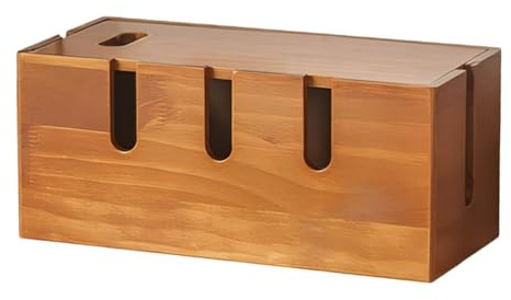 Wood Cord Box Hider Rustic Desk Cable Organizer for Office Home | Sturdy Wood Build, Easy Access Opening, Desktop Organization for Power Strips and Router Storage