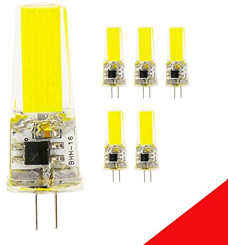 G4 Bombilla LED, 4W, 370LM, Equivalente Bombillas Halógenas, Blanco Frío 6000K, AC 220V 230V, No Regulable Ángulo de haz de 360° COB gel de sílice Para Bi-pin LED para Campana Extractora (6 piezas)