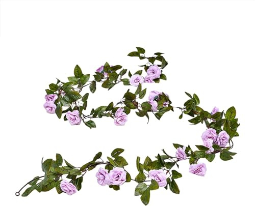 Yeehliny Blumengirlande Rosengirlande Künstliche Blumen Hängen Reben Rose Hängende Girlande Seidenblumen im Freien Hängend Kunstblumen Deko für Hochzeit Party Wand Garten 2.1 M (Lila)