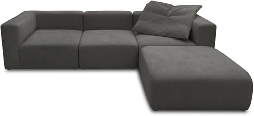 DOMO. collection Ecksofa Adrian, Modul-Sofa, L-Form 4 Module, 2 x Ecksessel, 1 x Sessel und 1 x Hocker, Modul-Couch, Eckcouch 301 x 193 x 69 cm (BxTxH), dunkelgrau | L Form 4 Module als modulares Ecksofa mit viel Platz, 301 x 216 x 69 cm (BxTxH)