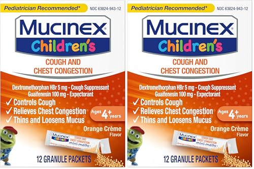 Mucinex Children's Chest Congestion Expectorant and Cough Suppressant Mini-Melts, Orange Cream, 12 Count (Packaging May Vary) (Pack of 2)