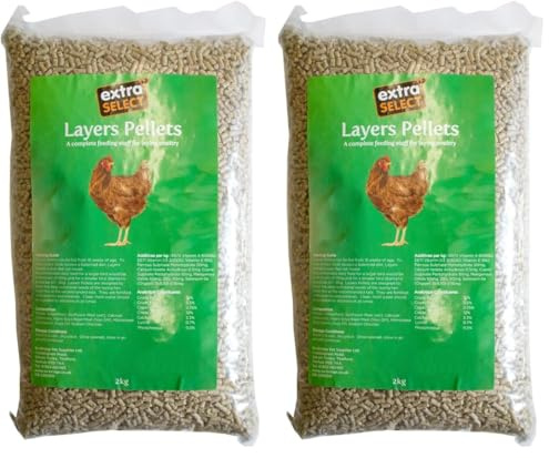 Extra Select Chicken Feed Layers Pellets - Laying Poultry Feed for Hens, Geese, Ducks - 100% Natural Layers Pellets 2kg (Pack of 2)
