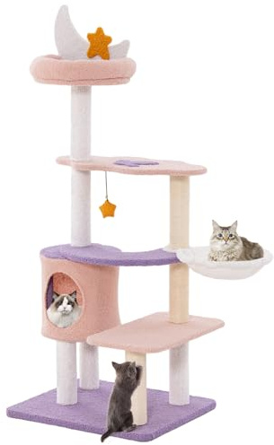 COSTWAY Cat Tree, Multi-level Cat Climbing Tower with Sisal Covered Scratching Posts, Condo, Hammock, Dangling Toy, Indoor Kitty Activity Furniture Play House