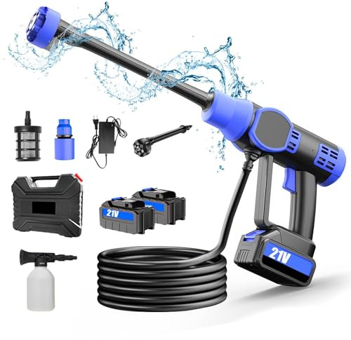 Nettoyeur haute pression sans balais - 21 V - 200 bar - 30 000 mAh - Générateur de mousse - Pistolet à eau - Pour voiture, terrasse, fenêtre, pelouse - Noir (double batterie)