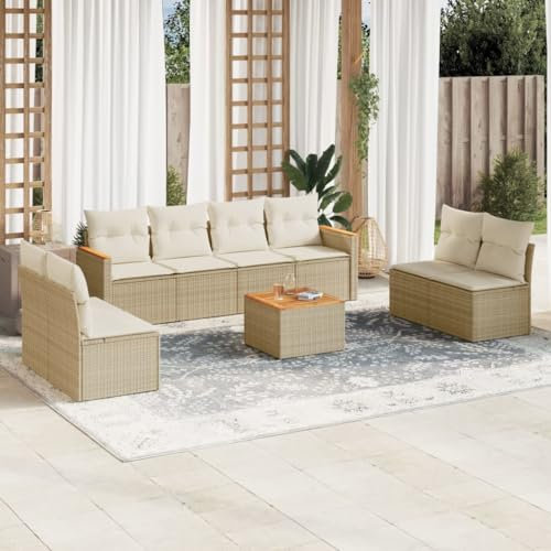 Rantry 9-TLG. Gartenmöbel Set mit Kissen Gartensofa Balkonmöbel Gartenlounge Loungesofa mit Gartentisch Rattansofa Ecksofa Ecklounge Sitzgruppe Loungemöbel Beige Poly Rattan #9