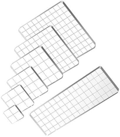 6 Stück Acryl Stempelblock Set Silikonstempel Halter, Transparent Acrylblock Stempel mit Gitterlinien, Acryl Stanzblöcke für Scrapbook Fotoalbum