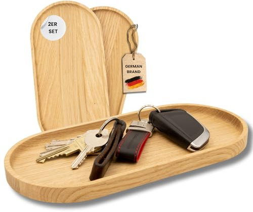 ASTREIN® | Hochwertige Dekoschale aus Eichenholz | Vielseitig einsetzbar als Schlüsselschale, Schmuckschale, Dekotablett | Tischdeko | Robuste Holzschale im 2er Set | Handmade in Europe (2er Set)