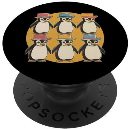 Niedliche Pinguine in bunten Cowboyhüten, lustige Cartoon-Kunst PopSockets Klebender PopGrip
