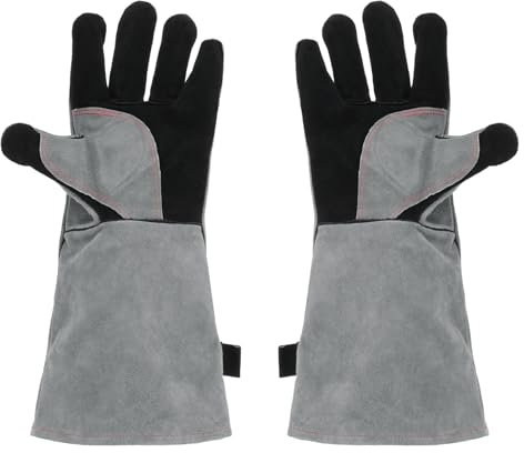 sourcing map 1Pair A3031- Welding Gloves 16 Fire Heat Resistant Long Sleeve Cowhide Leather BBQ Grill Gloves for Welding Fireplace Oven Baking Garden