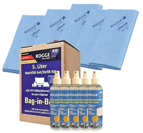 ROGGE 5.Liter Bildschirmreiniger Bag-in-Box AbfüllSet/Refill Set, 11 Teile