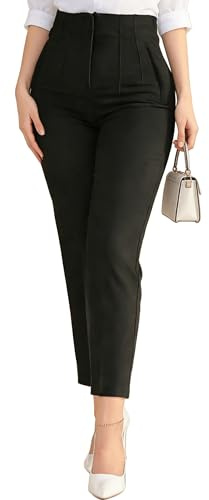 Kubsid Pantalones de pierna recta para mujer 2026, cintura alta, elásticos, de negocios, informales, para el trabajo, pantalones de oficina con bolsillos, Negro, Small