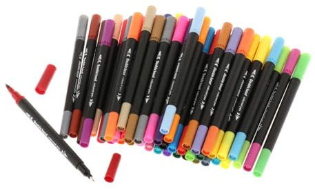 Qianly Pinselstift mit Zwei Spitzen, Acrylfarbenstifte, Farbmarkerstifte, Aquarellstift Set Zum Malen, 48 Farben Schwarz