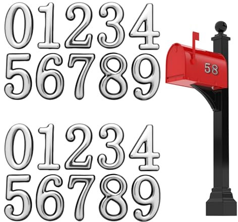 20 Stück Briefkasten Nummern für Draußen Silber 5,3 cm 0-9 Selbstklebende Briefkastennummern, Zahlenaufkleber, Nummern Aufkleber mit Klebelaschen für Wohnhaus, Wohnung, Büro