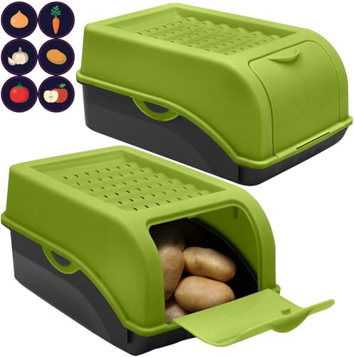 ARTECSIS® 2 x Kartoffel Aufbewahrungsbox mit Deckel für 2,5 kg Kartoffeln (grün) - Vorratsbehälter & Vorratsdosen Gemüse & Lebensmittel - Kartoffelbox, Zwiebelbox, Gemüsebox (inkl. 6 Aufkleber)