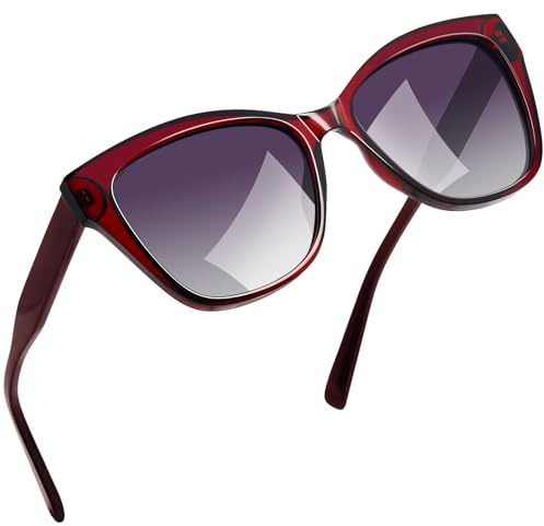 Joopin Polarizadas Gafas de Sol Mujer Acetato y TR90 Forma Ojos de Gato Estilo Retro Vintage Elegante Marco de Vino Tinto