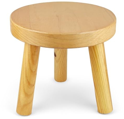 Axincardarm Small Wooden Stool for Plants, Small Wooden Stool Round Plant Stand Indoor for Bedroom, Bathroom, Kitchen, Garden, 24CM H