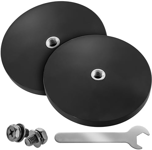 Poppstar 2x Magnet mit Gewinde, gummiert, Neodym, Durchmesser 88 mm, mit Innengewinde M8, 42 kg Haftkraft, mit Schraubenschlüssel und 2 Schrauben