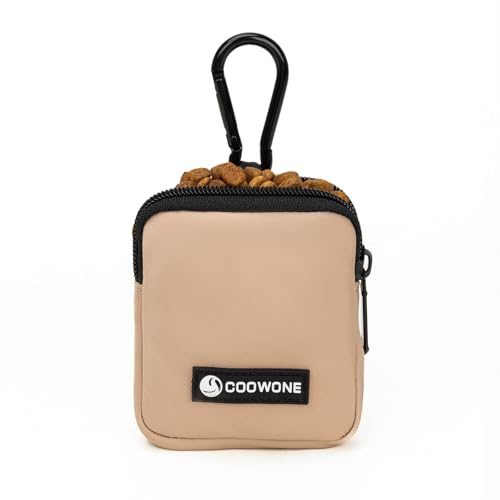COOWONE wasserdichte Leckerlitasche für Hunde, Leckerlitasche für Hundetraining, integrierter Kotbeutelspender, verstellbare Umhängetasche (Coffee Small)