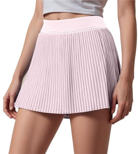 GSCLZ Dam kort kjol sport hög midja plisserad kjol med fickor (rosa 3, XXXL)