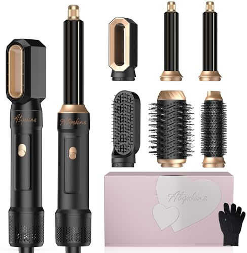 Pro Airstyler Hairstyler Haarstyler 6 in 1 Warmluftbürste set, Atopskins Ionen Föhnbürste mit 30mm Warmluft-Lockenstab | Air Styler 1000W Haartrockner Föhn für Volumen, Glätten & Locken, Geschenkset