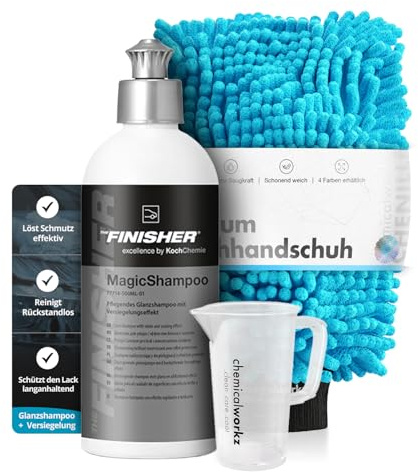 THE FINISHER by Koch Chemie MagicShampoo (500ml) Autoshampoo + chemicalworkz Waschhandschuh - Hochwirksames Auto Shampoo mit intensiven Glanz und wirksamen Lackschutz Auto Shampoo | 3-teilig