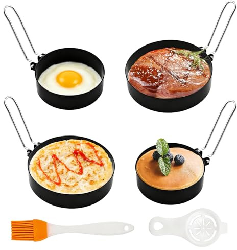 4 Pcs Egg Rings for Frying Stainless Steel Non Stick Fried Egg Ring Mold | 2.95''/3.94'' Fried Egg Cooking Rings with Anti-Scald Folding Handle for Household Kitchen Egg Frying Breakfast Mini Burge