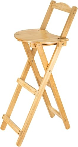 CaitongX Klapphocker aus Bambus mit Rückenlehne – Tragbarer Barstuhl, klappbar für Küche, Theke, Wohnzimmer, Camping, Indoor & Outdoor, ergonomisch (1 Stück)