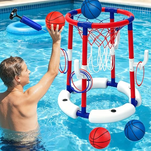 CHENBOOW Pallacanestro Galleggiante,Giocattoli Gonfiabili da Pallacanestro da Piscina,Canestro da Basket da Piscina 2 in 1,Canestro da Basket Gonfiabile,per Feste e Giardino