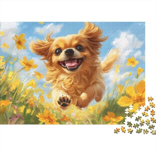 Cane Felice Puzzle 1000 Pezzi Carta per Adulti Prato Fiorito Gioco di Puzzle 1000 Pezzi Relax Decorazione Casa 52x38cm/1000pcs