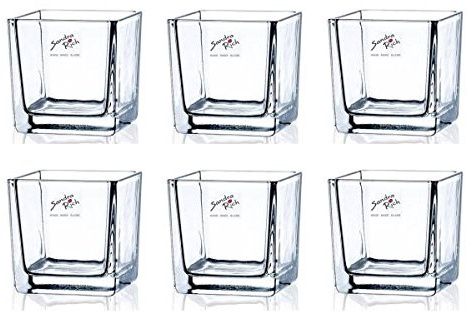 Sandra Rich 6er Set Teelichtgläser, Windlichter Cube quadratisch H. 12cm 12x12cm