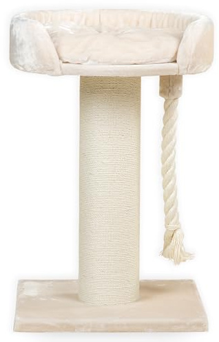 RHRQuality Árbol para Gatos Grandes - Chartreux - 80 cm de Altura - con Poste de sisal Extra Grueso de 20 cm - Cama de Lujo de ⌀60 cm - Color Crema