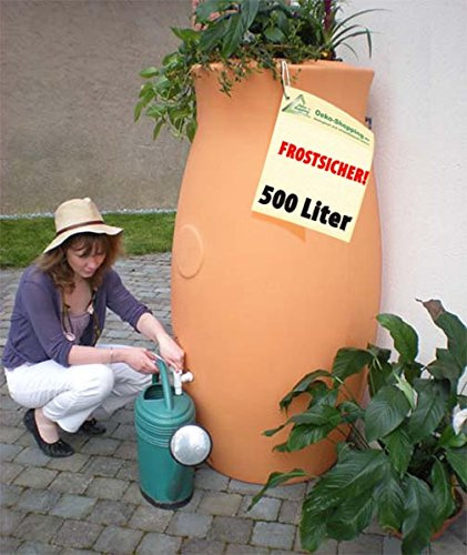 Regentonne Regenfass Wasserfass Regenfass Regenwassertonne Maja Amphore - die Klassische Form und Zeitlose Eleganz! mit Deckel als dekorative Pflanzschale (Terra-kotta, 500L)