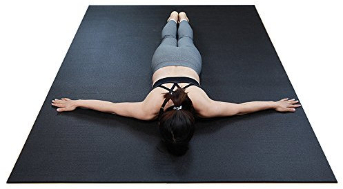 RevTime Extra große Gymnastikmatte für Zuhause, Cardio- und Yoga-Workouts, strapazierfähig, Schwarz