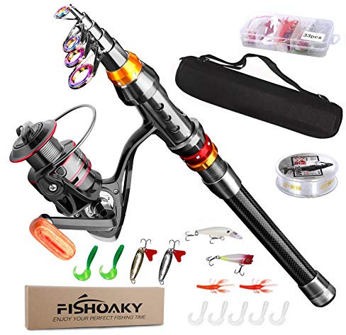 FISHOAKY Angelrute Teleskoprute, 2,1M Fishing Rod, Carbon Fiber Angelruten Angeln Rute Pole für Salzwasser Süßwasse | Kinder & Erwachsene | Boat, Surf, See, Daiwa, Dam, Ozean, Meer, Junior