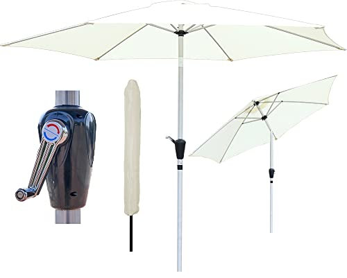 GlamHaus Garden Parasol Tilting Table Umbrella for Outdoors 2.7m, Crank Handle, UV 40+ Protection, Additional Parasol Protection Cover, Gardens and Patios - Robust Aluminium (Cream)