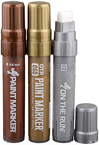 On The Run Metallic Stifte Silber Gold Kupfer Marker OTR 060 15mm Filz nachfüllbar für Kunst, Gestaltung, Dekoration, Graffiti, Kalligrafie wasserfest glänzend für Metall, Holz, Stein uvm.