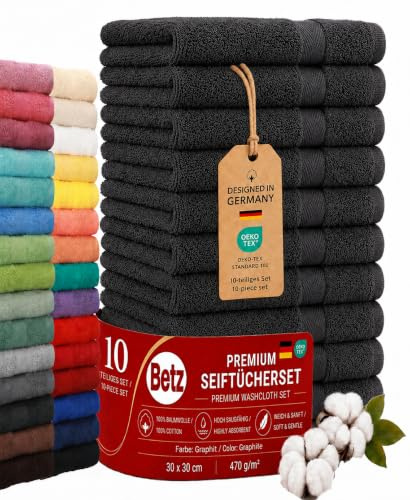 Betz 10 delar tvättdukar set premium 100% bomull storlek: 30 x 30 cm (grafit)