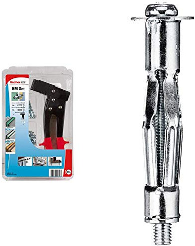 fischer Montage Set Hohlraumbefestigung, vorsortiertes Hohlraumdübelset, Befestigungs-Lösung mit 60 Dübeln & HM 5x52 S - Hohlraum-Metalldübel mit Schraube zum Befestigen von Bildern - 20 Stück