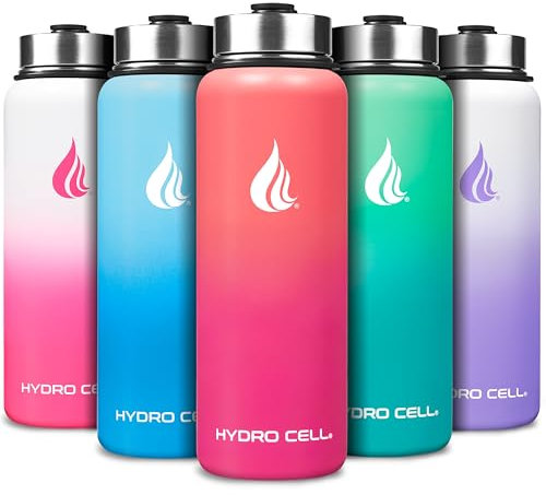 HYDRO CELL Stainless Steel Water Bottle w/Straw & Wide Mouth Lids (64oz 40oz 32oz 24oz 18oz 14oz) - Insulated Sweat Proof Sport Design (Coral/Punch - 40oz)