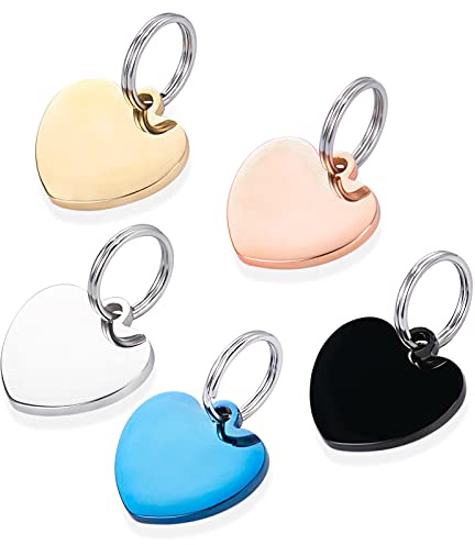 Hundemarke mit Gravur Namensanhänger personalisiert Herz Anhänger - Plakette für Hund und Katze - Haustier Geschenke - Pet ID Tag für sämtliche Halsbänder (Gold)