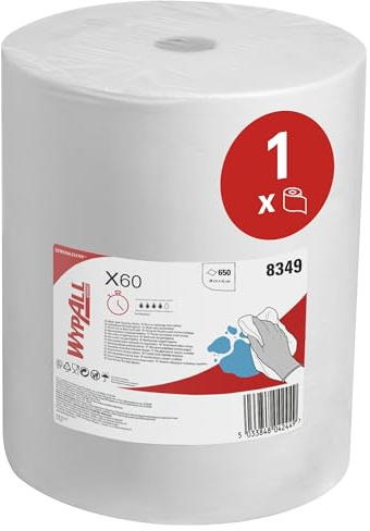 WypAll X60 Multi-Task Reinigungstücher 8349 – wiederverwendbare saugfähige Tücher – 1 Großrolle x 650 weiße industrielle Reinigungstücher