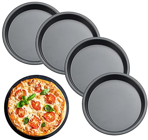 ANTHYTA 4 PZ Tortiera Stampo per Pizza Rotondo Teglia Pizza Stampo per Crostata in Acciaio al Carbonio Rivestimento Antiaderente Set Teglia per Torta Teglia per Quiche Cheesecake Pie - Diametro 15 cm