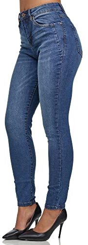 Tazzio Damen High Waist Skinny Jeans – Stretch Denim Hose im Slim Fit, Figurformende Damenjeans mit 5-Pocket Style, Blau F107 (Größe 44)