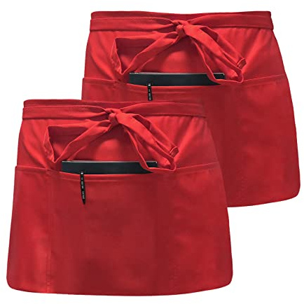 Catime 2 Schürzen für Damen Herren - Halbe Taillenschürze mit 3 Taschen, Wasserdicht und Staubdicht - für Küche, Handwerk, Kellner, Bäcker, Koch