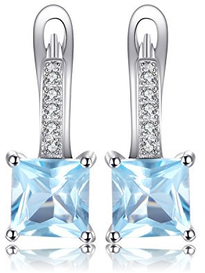 JewelryPalace Prinzessschliff 1.4ct Echt Blau Topas Ohrringe Silber 925 Damen, Blautopas Schmuck Set, Ohrringe Silber Quadrat Edelstein Mädchen, Creolen Ohrstecker Silber mit Stein Frauen Geschenk
