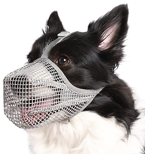 Crazy Felix Dog Muzzle, Soft Mesh Muzzle for Small Medium Large Dogs Labrador German Shepherd, Breathable Adjustable Mouth Guard for Biting Chewing Scavenging, Allows Panting and Drinking(Grey, M)