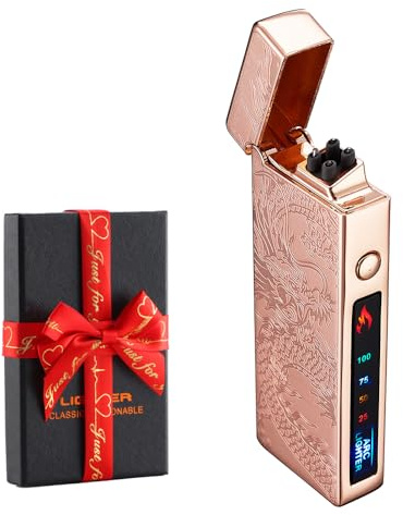 Dachance Accendino elettrico personalizzato regalo antivento ricaricabile USB doppio arco per campeggio regalo di San Valentino (drago dorato)