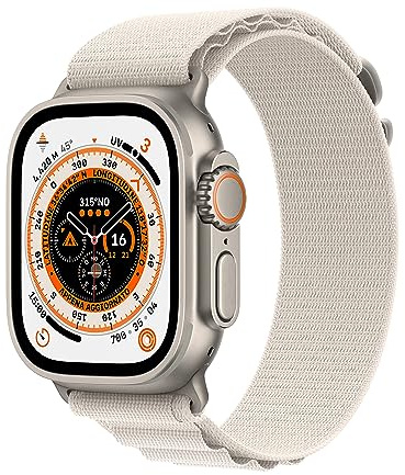 Apple Watch Ultra (GPS + Cellular, 49mm) Reloj Inteligente con Caja de Titanio - Correa Loop Alpine Blanco Estrella - Talla S. Monitor de entreno, GPS de Alta precisión, autonomía Extraordinaria