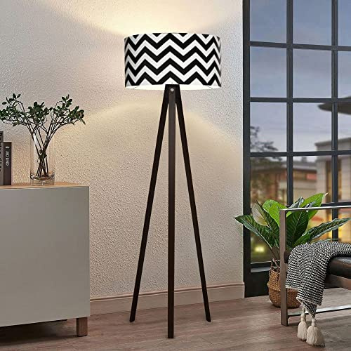 lux.pro Lámpara de Pie Newport Trípode Pantalla Cilíndrica Iluminación para Salón Estudio Rincón de Lectura 1xE27 20 W MDF PVC 21 x Ø 38 cm Altura 140 cm Negro/Blanco
