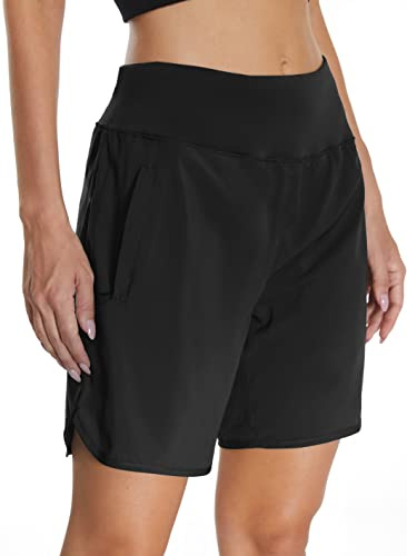 Mesing Sporthose Damen Kurz Laufshorts High Waist Laufhose Wanderhose Kurze Hose Sommer Atmungsaktiv Radlerhose Tennis Sport Shorts DK3083W-Black-M